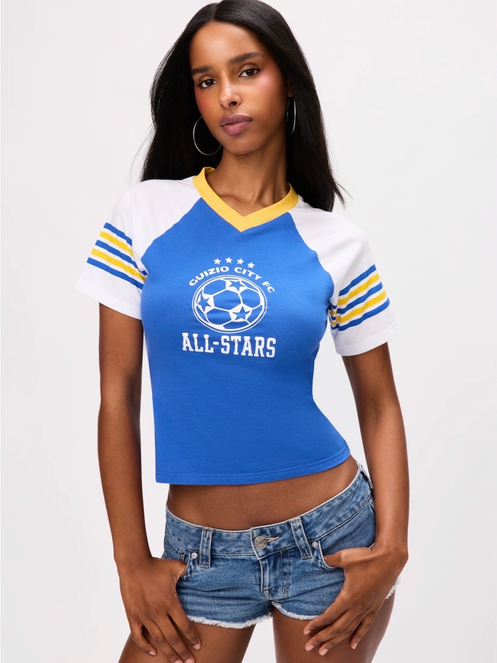 Guizio  🦋NEW All-Stars Blue V-Neck Raglan Crop Tee